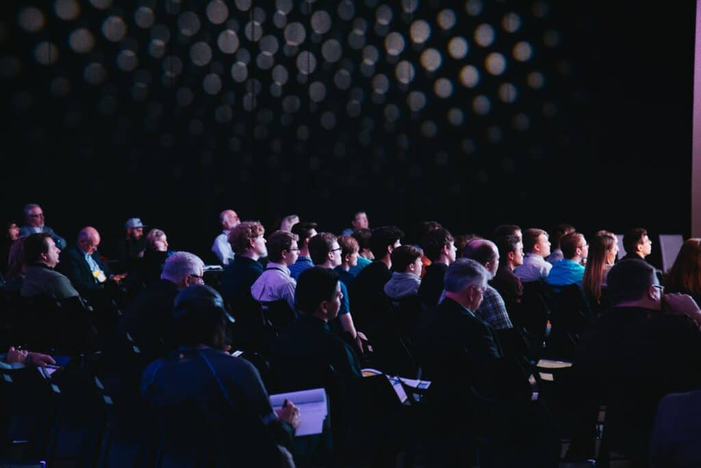 Professionals exchanging ideas at a meeting